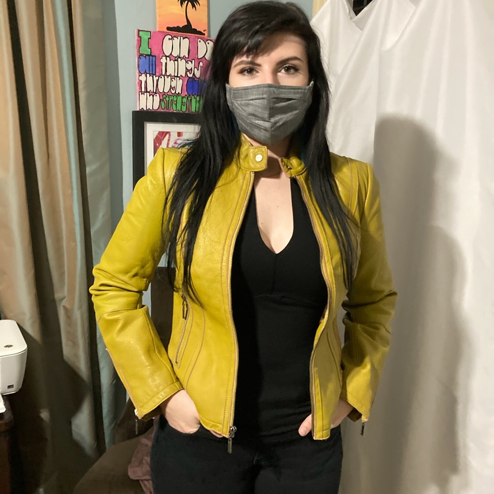 Chartreuse leather jacket.